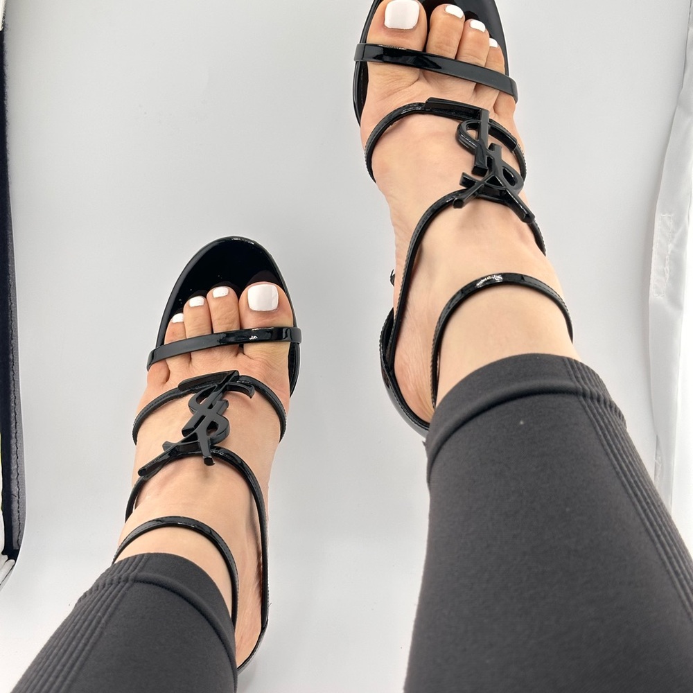 Yves Saint Laurent Ysl Black patent leather Strappy Heels
